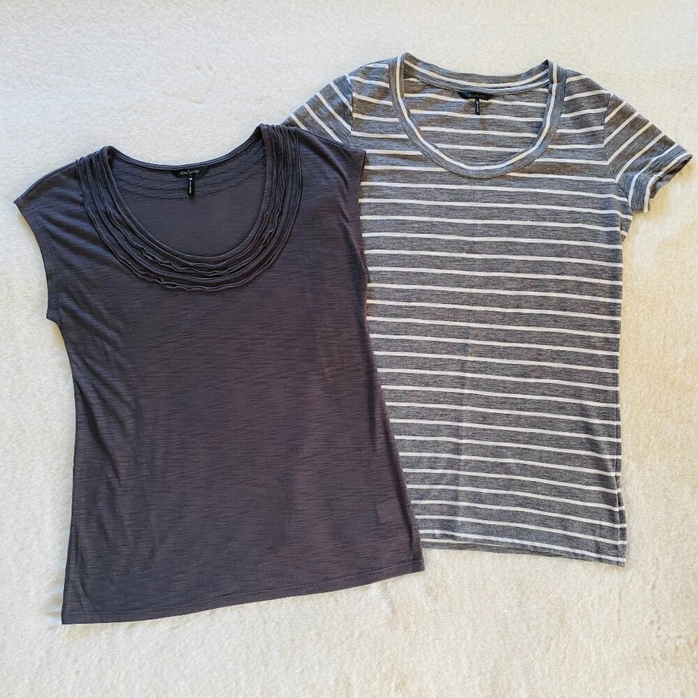 Daisy Fuentes T-shirt bundle Women's size Small gray tone short-sleeve 2-pieces
